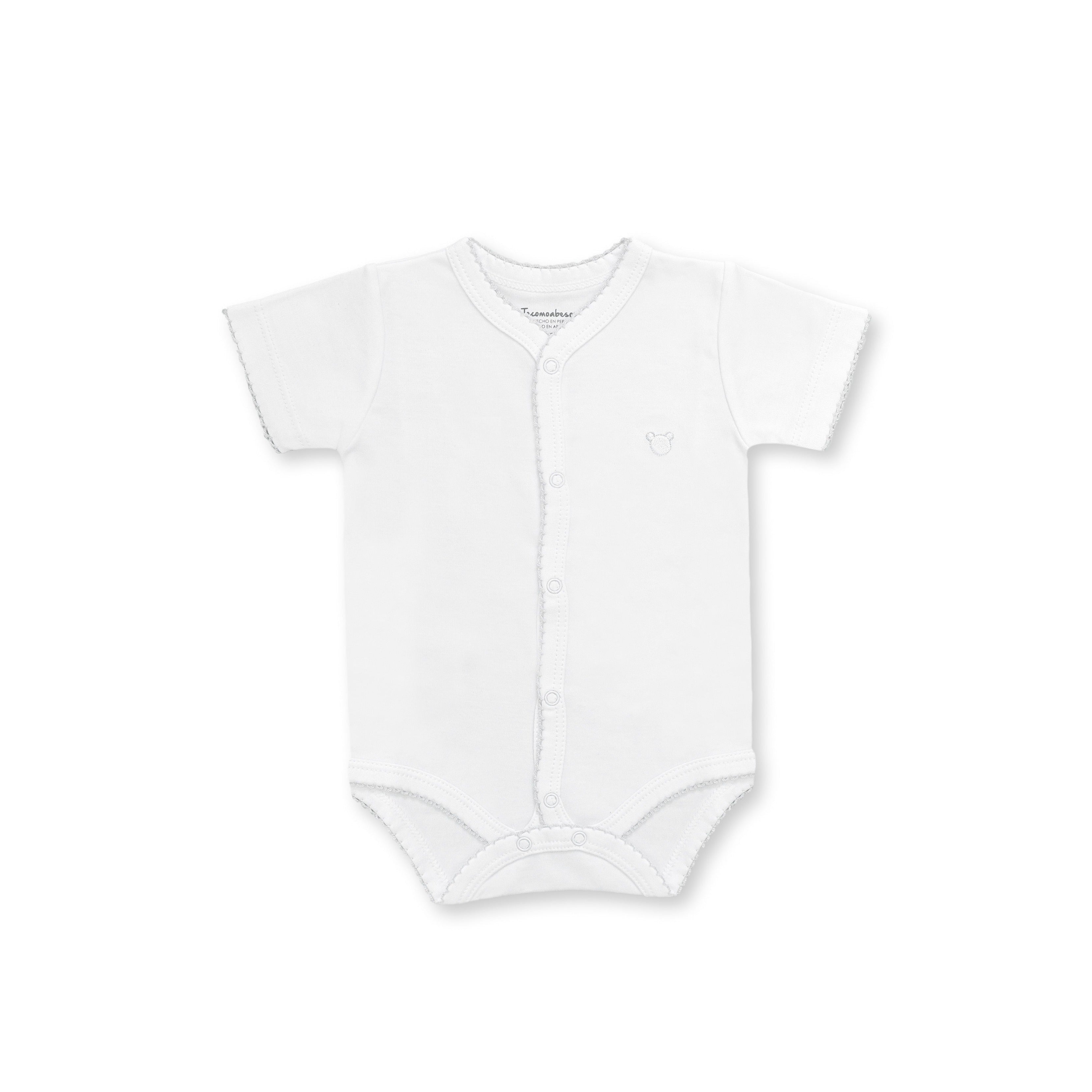 Honey Logo Short Sleeve Bodysuit, White & Grey