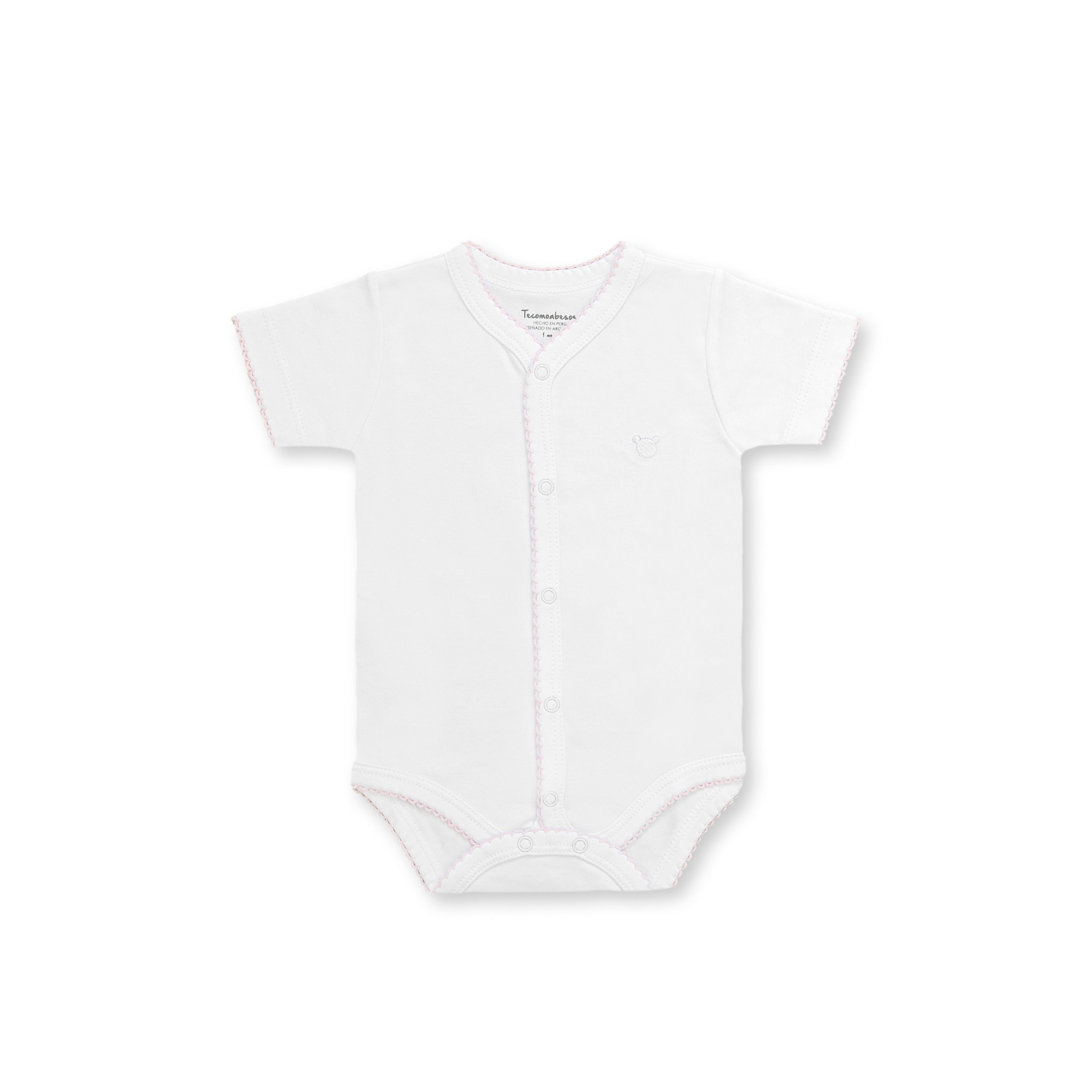 Honey Logo Short Sleeve Bodysuit, White & Pink