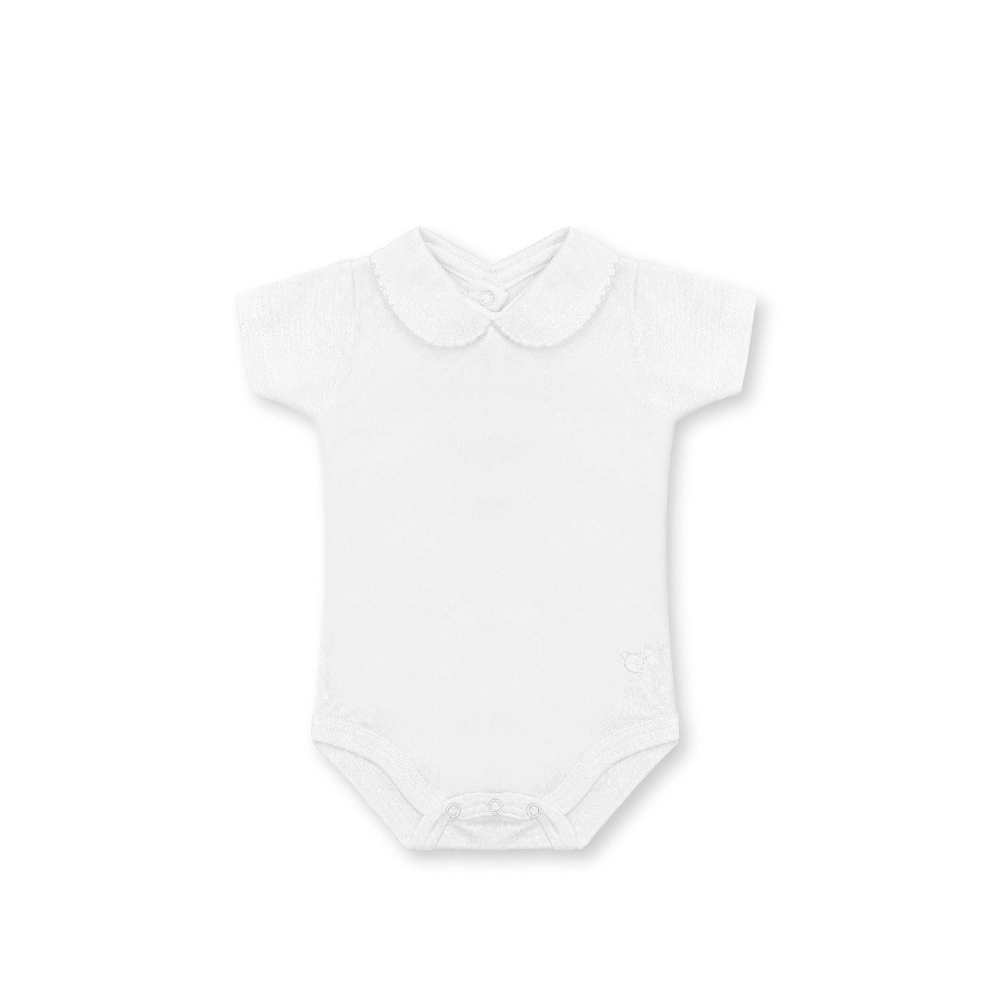 Short Sleeve Bebe Collar Bodysuit, White