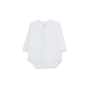 Honey Logo Long Sleeve Bodysuit, White & Light Blue