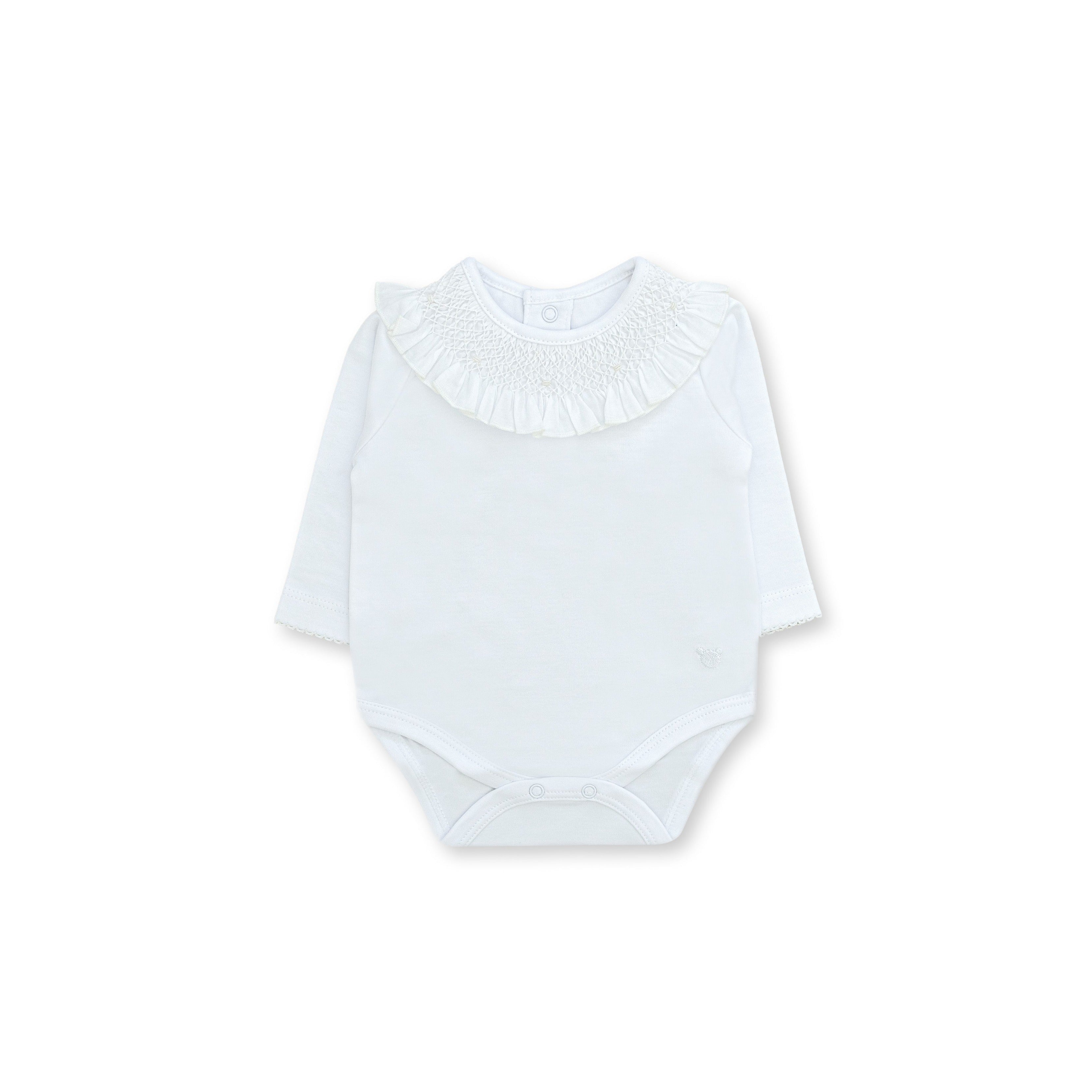 Smocked Long Sleeve Bodysuit, White