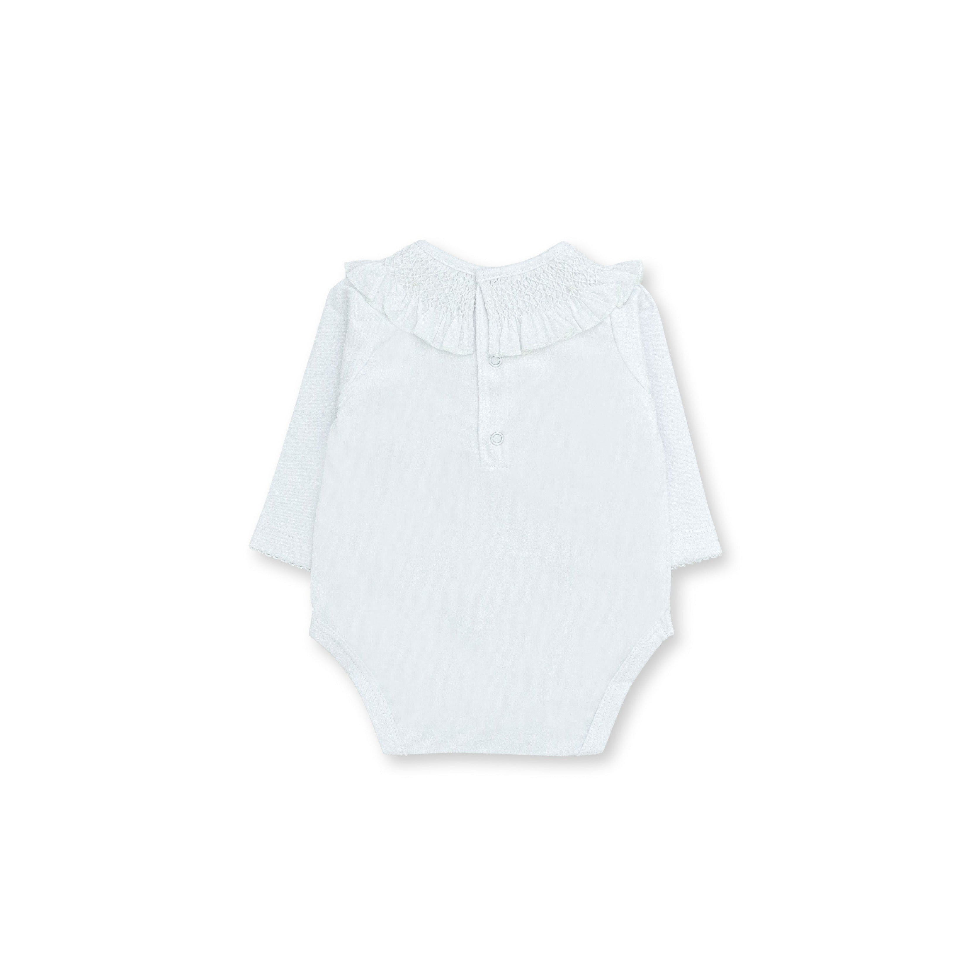 Smocked Long Sleeve Bodysuit, White