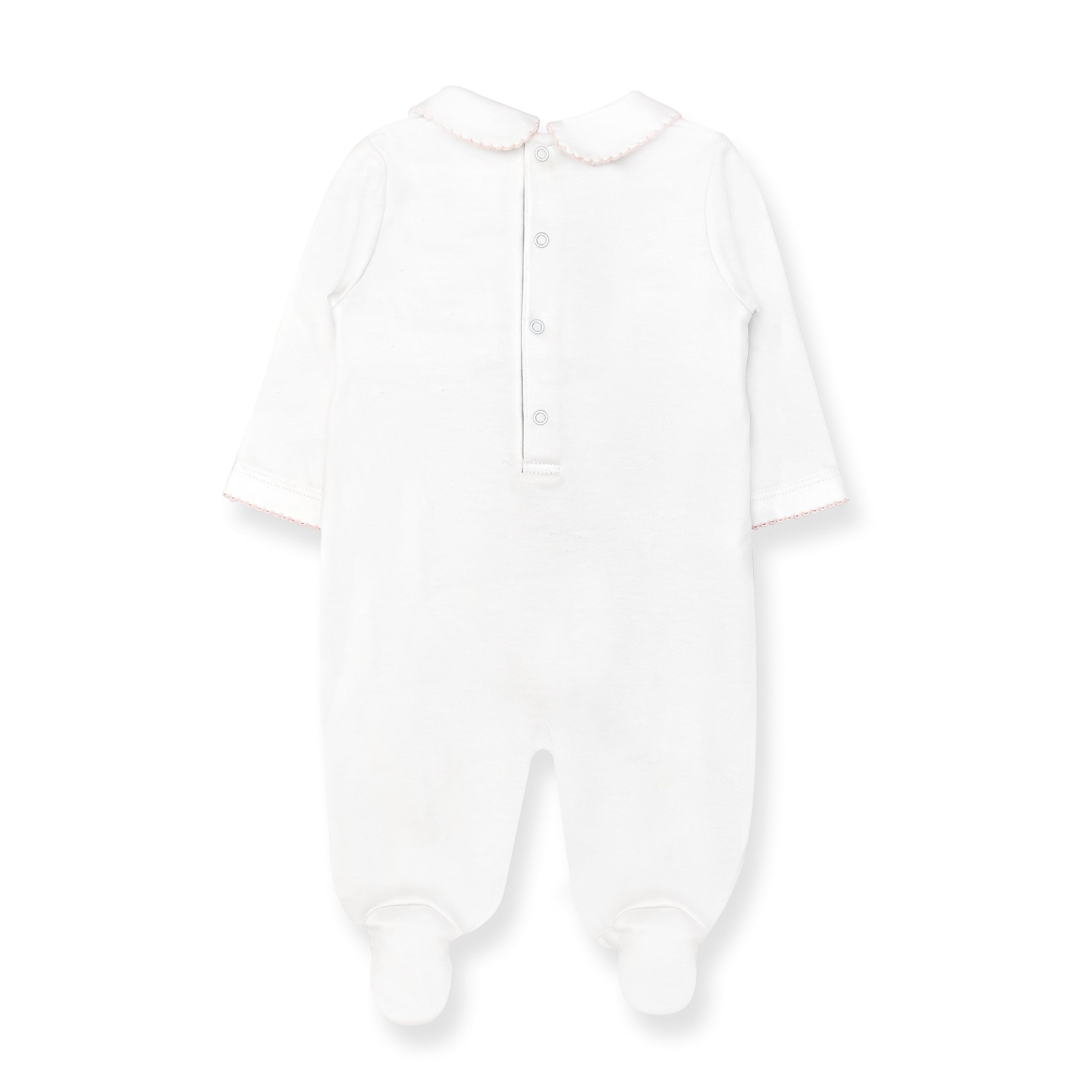 Hand Smocked Pima Playsuit, White & Pink