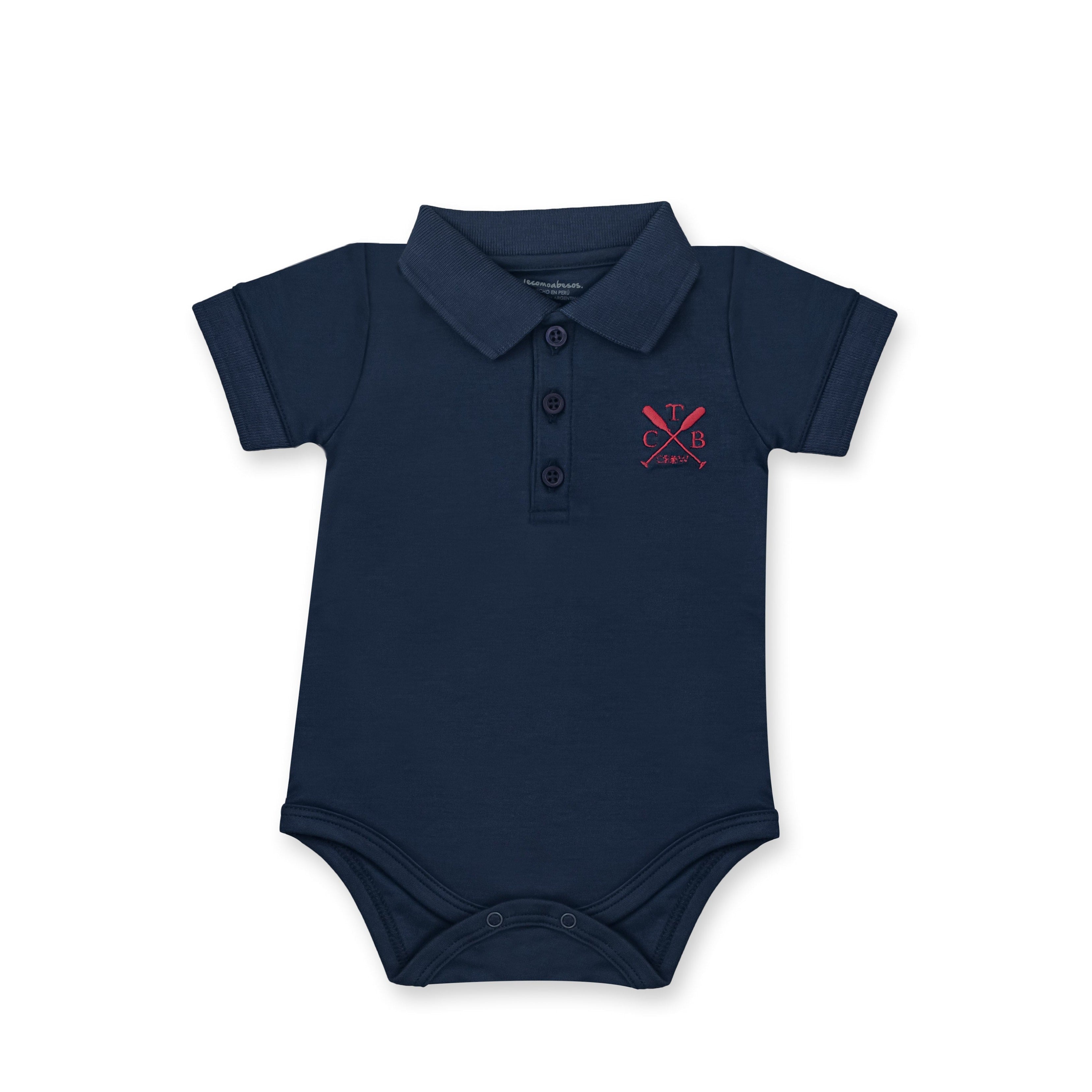 Pima Cotton Polo Bodysuit, Blue