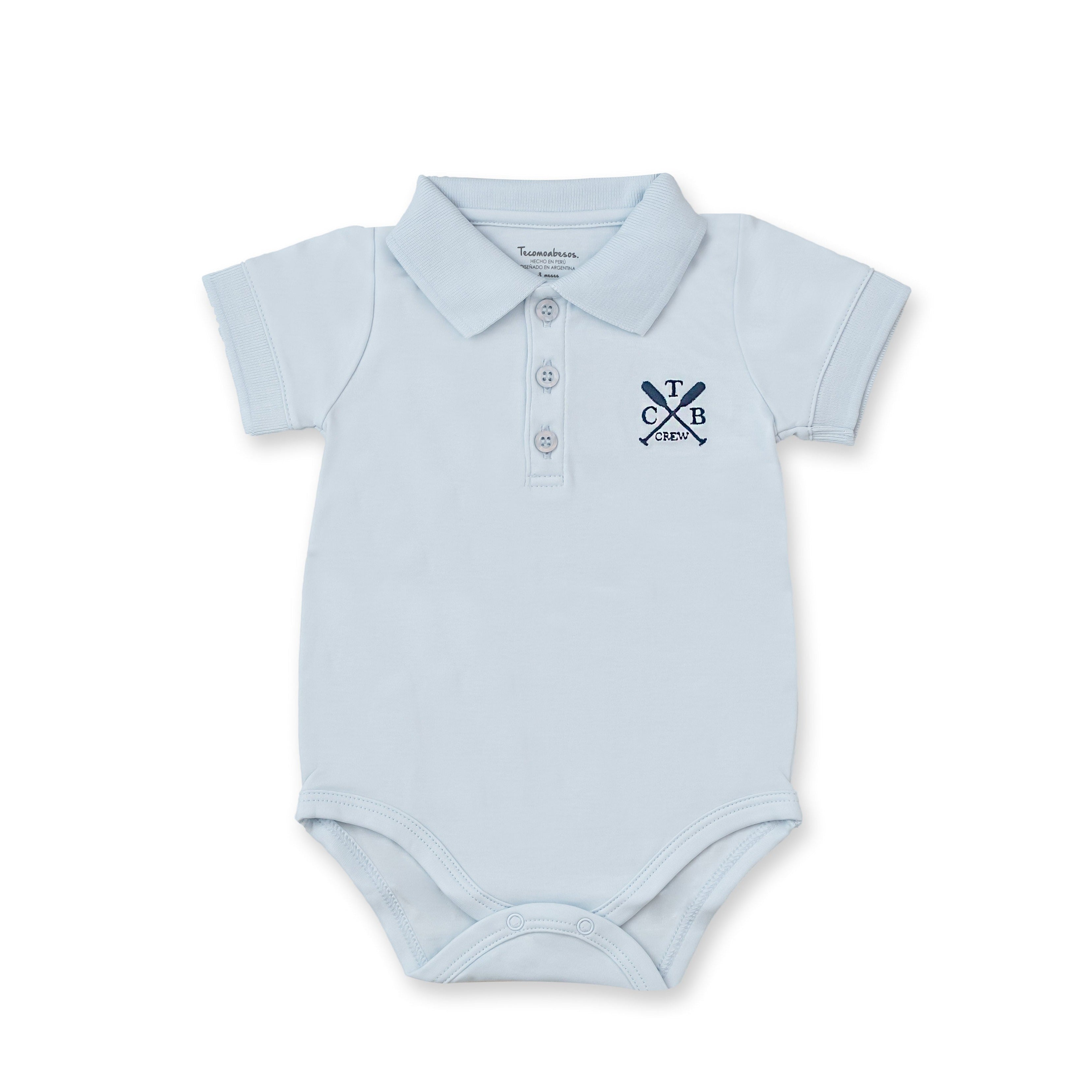 Pima Cotton Polo Bodysuit, Lightblue