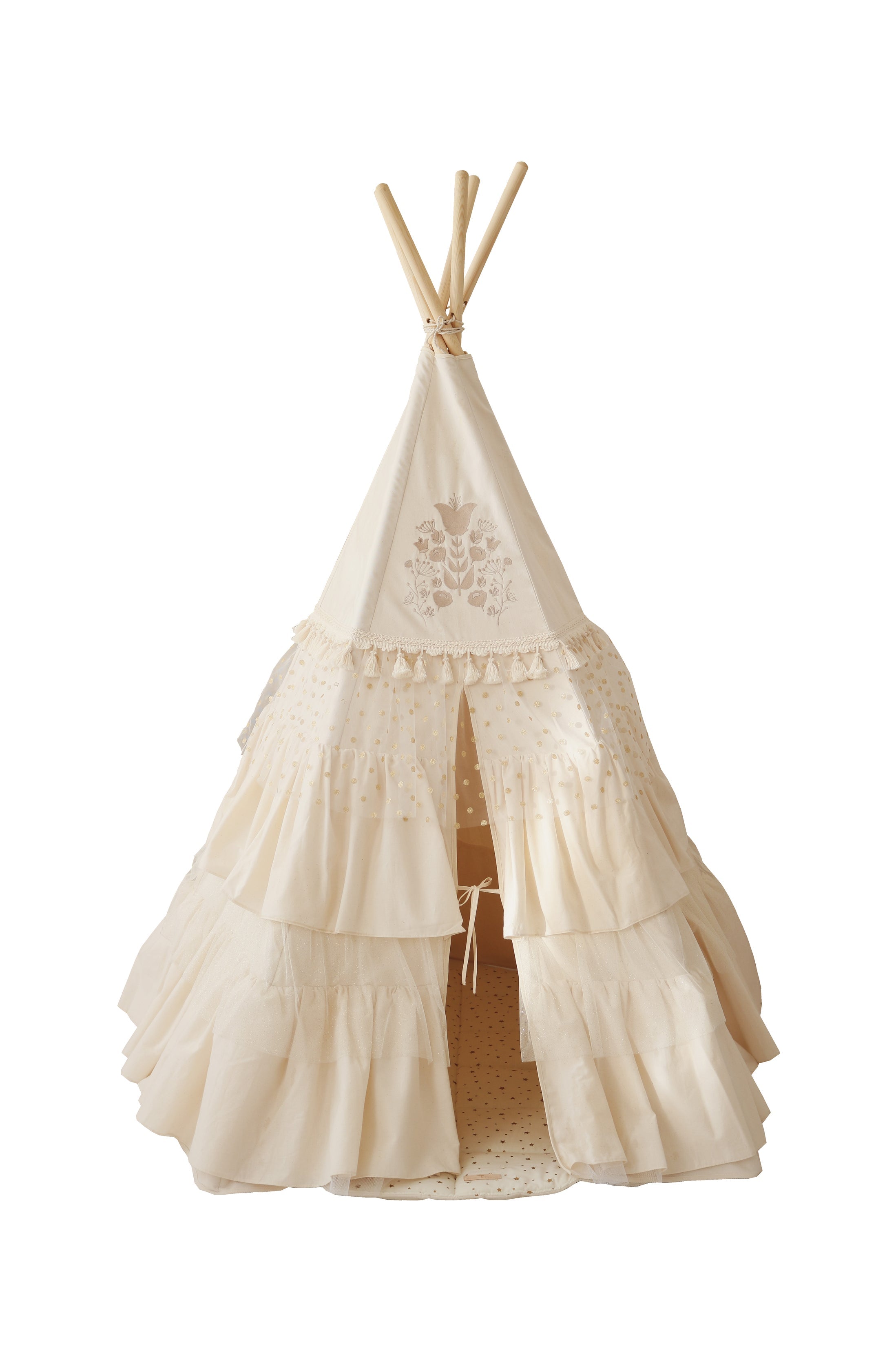 Boho Teepee Tent With Frills And Caramel - Mat With Frill Set