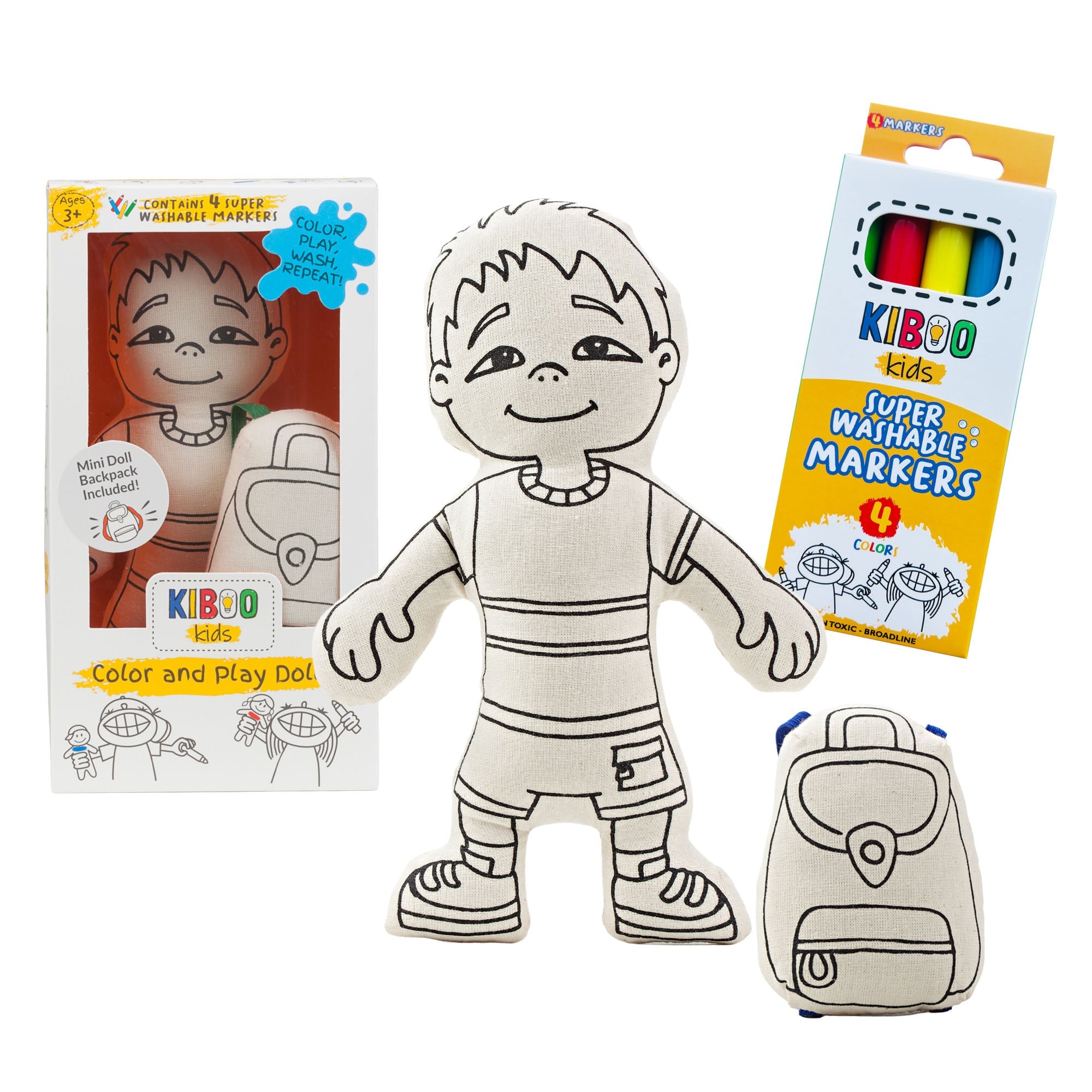 Kiboo Kids: Boy With Pocket Shorts - Colorable And Washable Doll For Creative Play