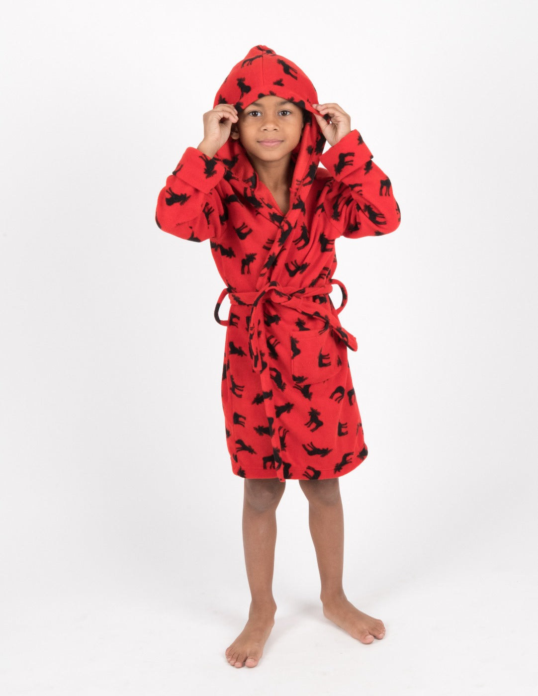 Kids Fleece Hooded Moose Robe