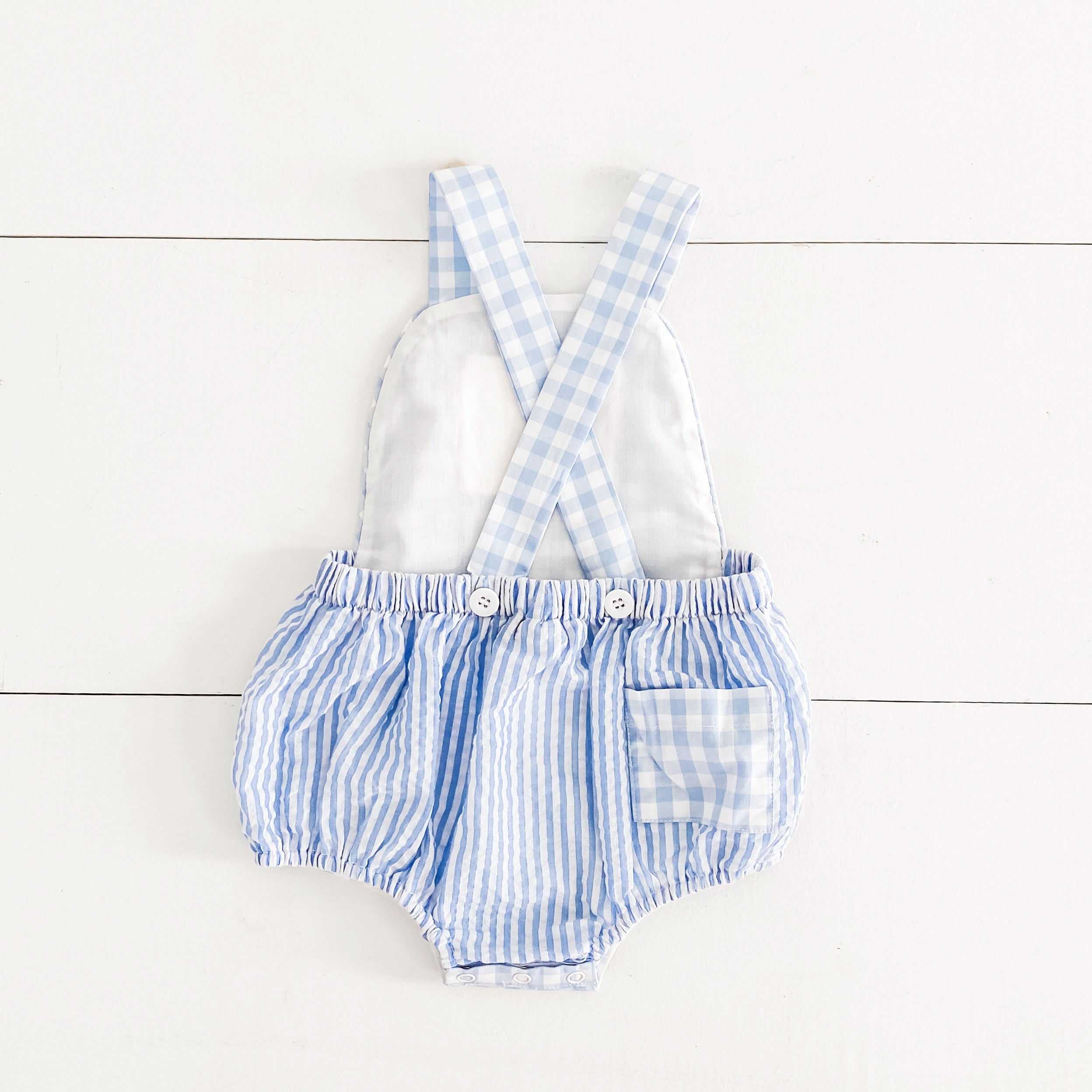 Smocked Blue First Birthday Bubble