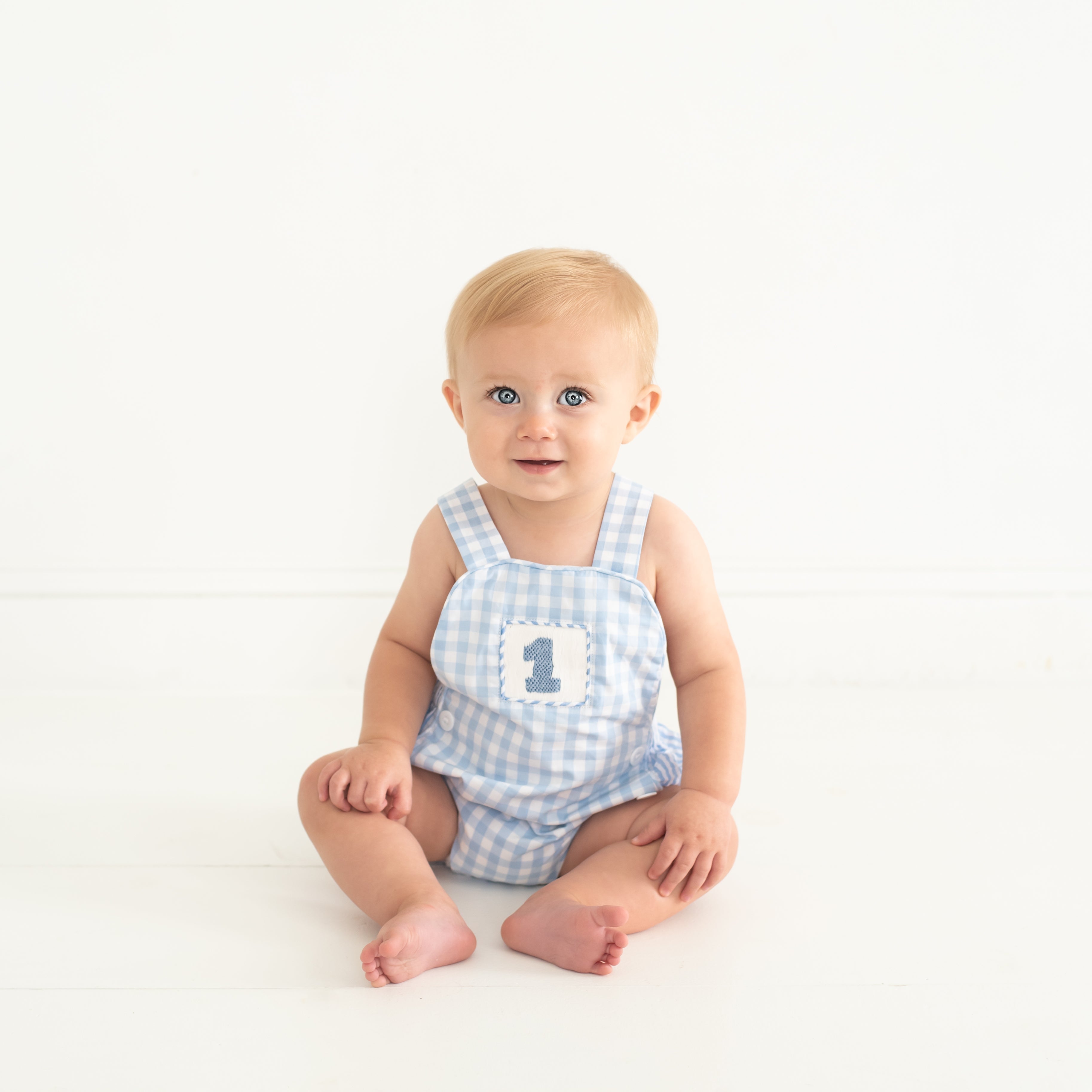 Smocked Blue First Birthday Bubble