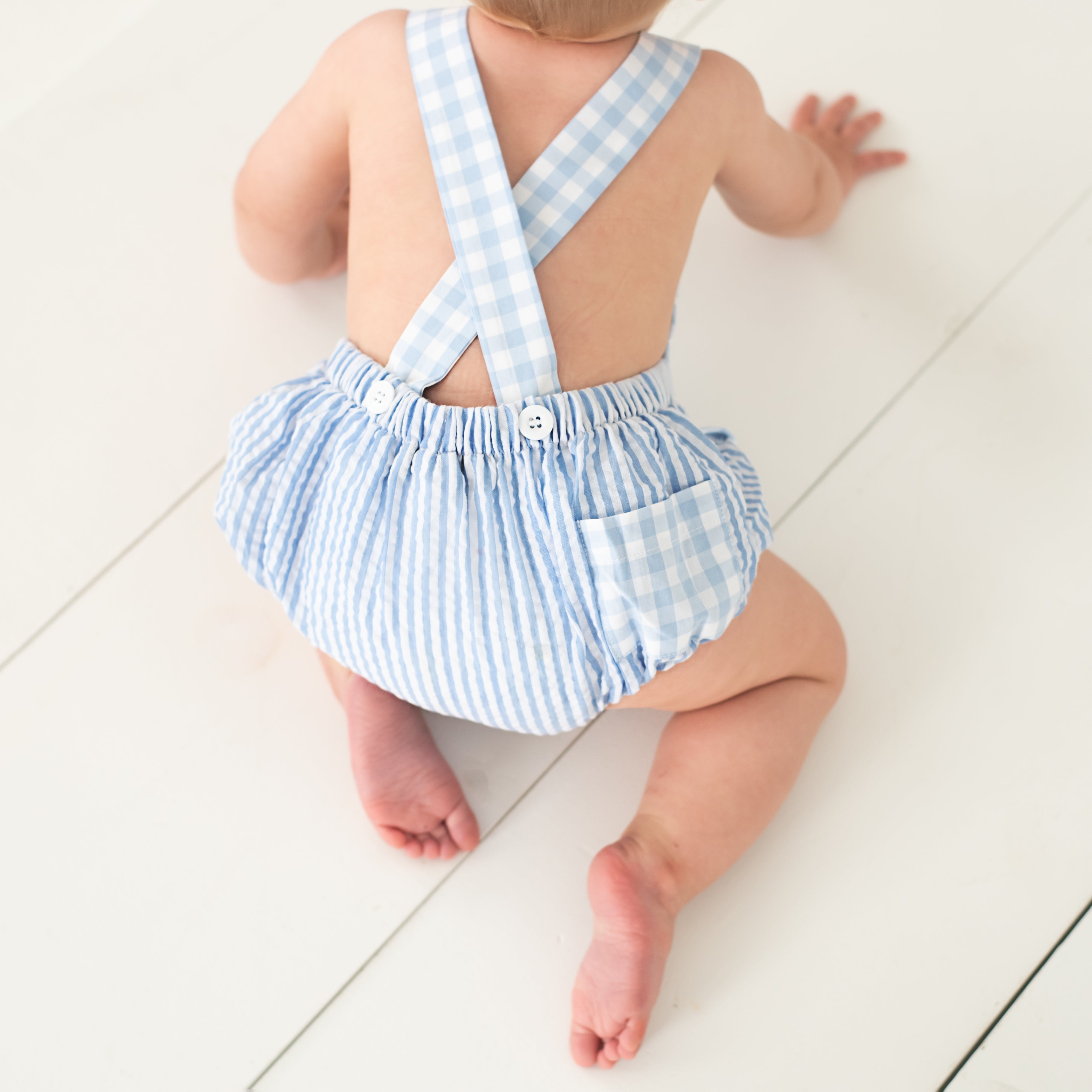 Smocked Blue First Birthday Bubble