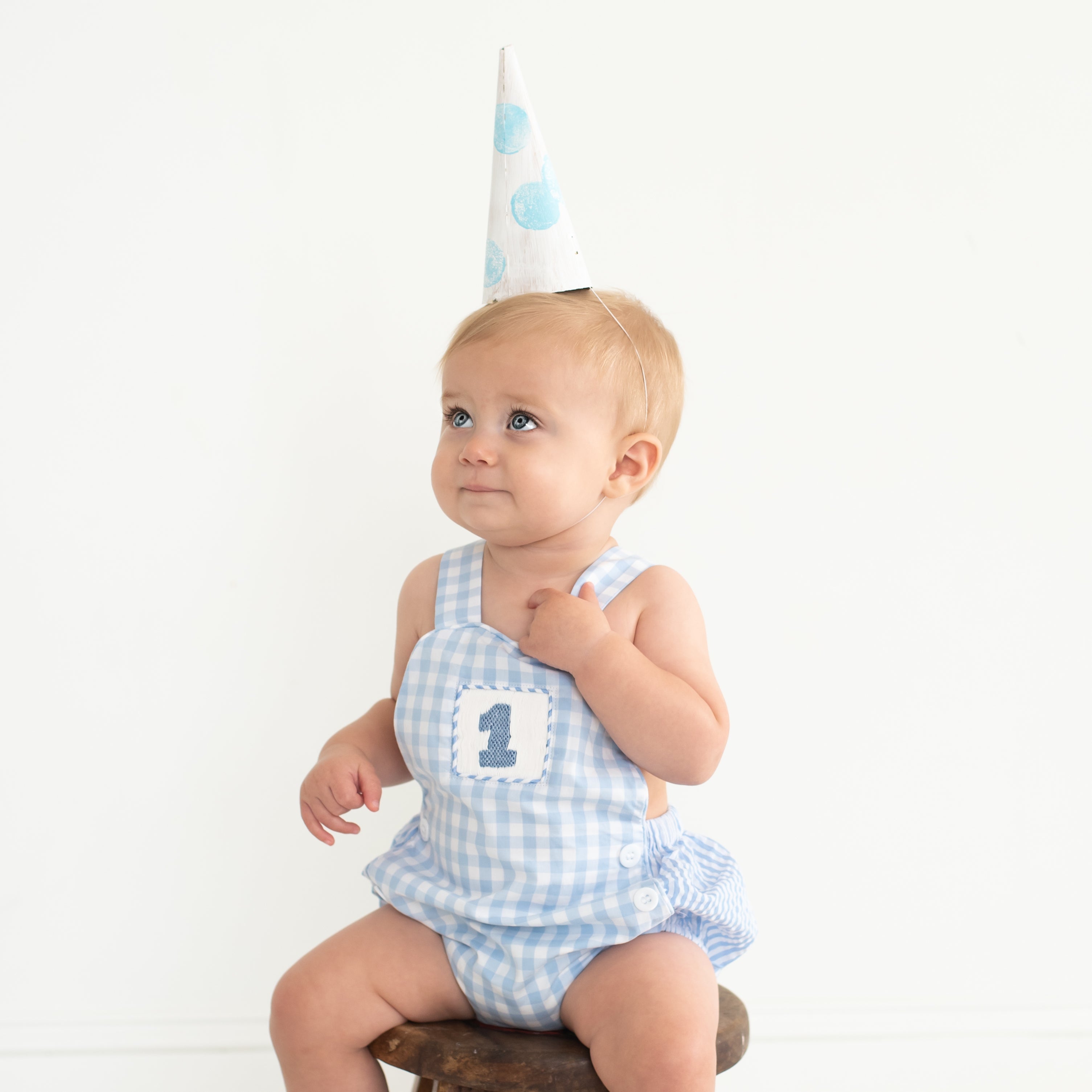 Smocked Blue First Birthday Bubble