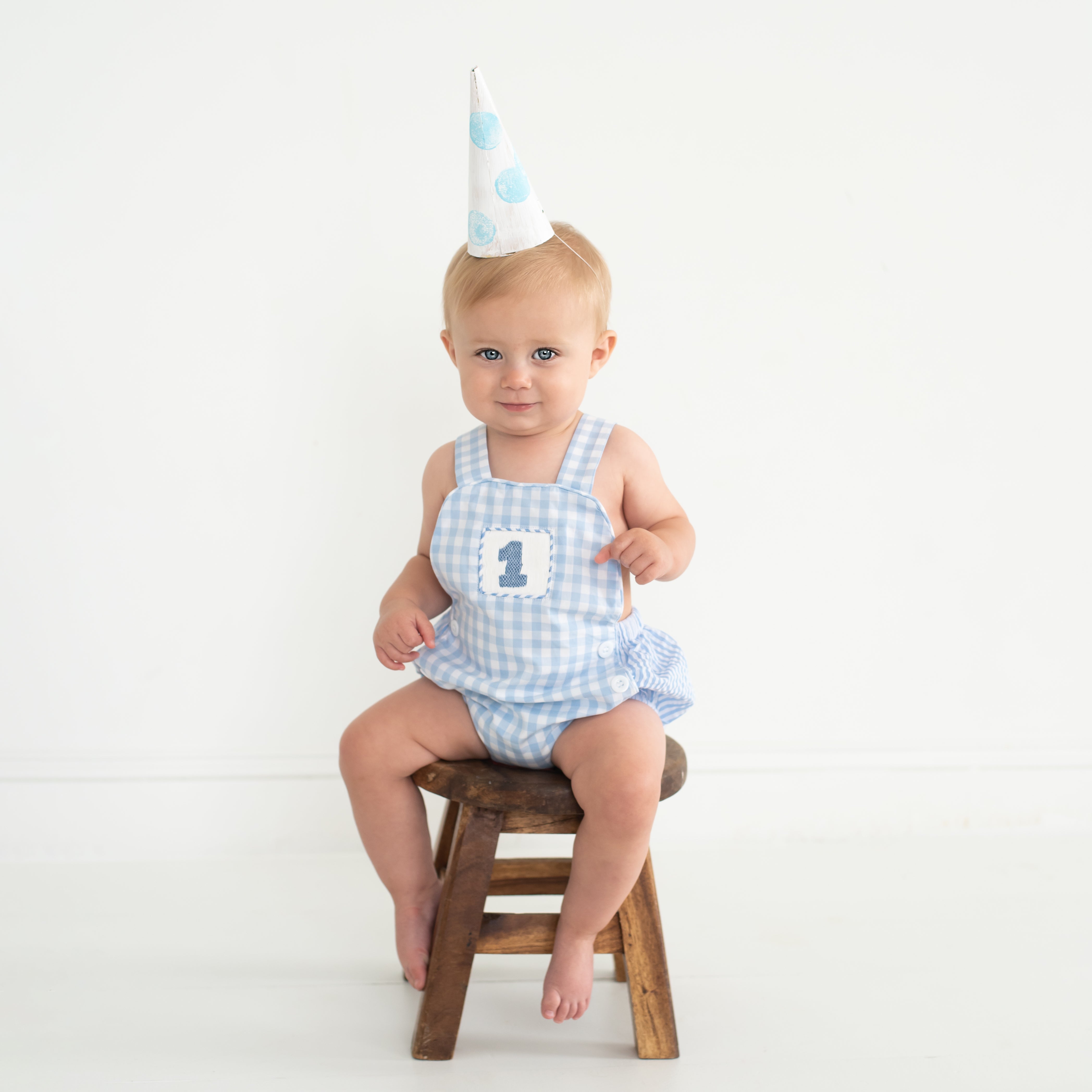 Smocked Blue First Birthday Bubble