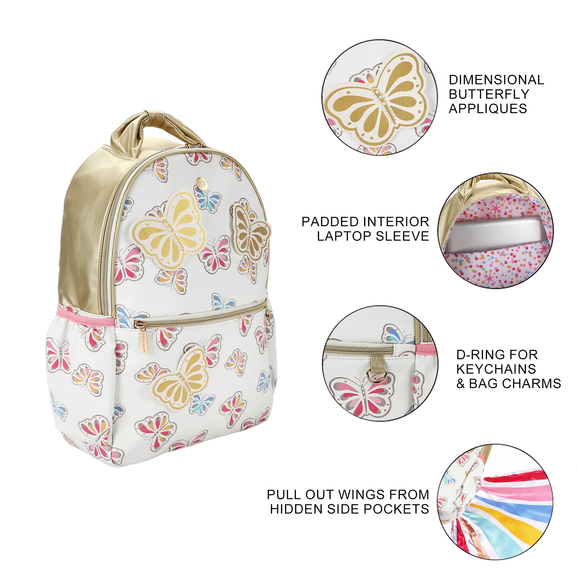 Gold Butterfly Backpack With Tuckaway Wings