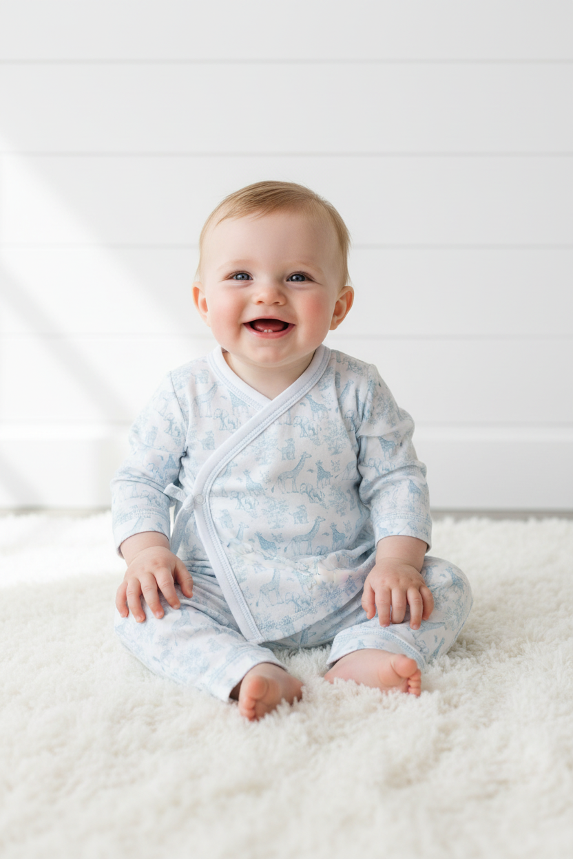 Bsf-020 Blue Baby Safari Pima Kimono Pants Set