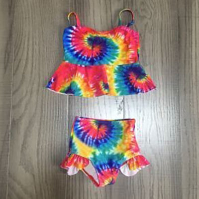Al Limited Girls 2 Piece Ruffle Tie Dye Tankini Swimsuit