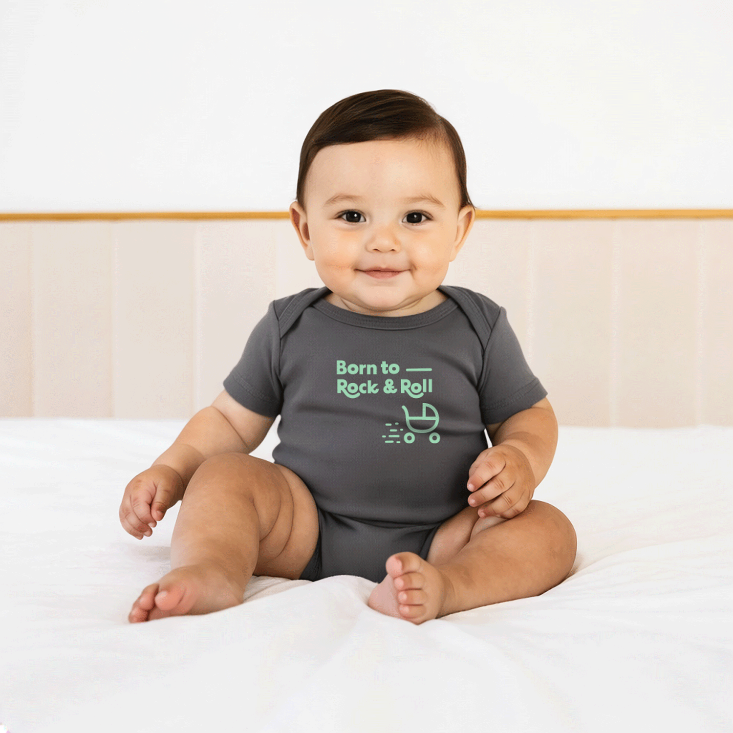100% Airlume Combed, Ring-spun Cotton Onesie  - Rock And Roll (size 6-12 Mo)