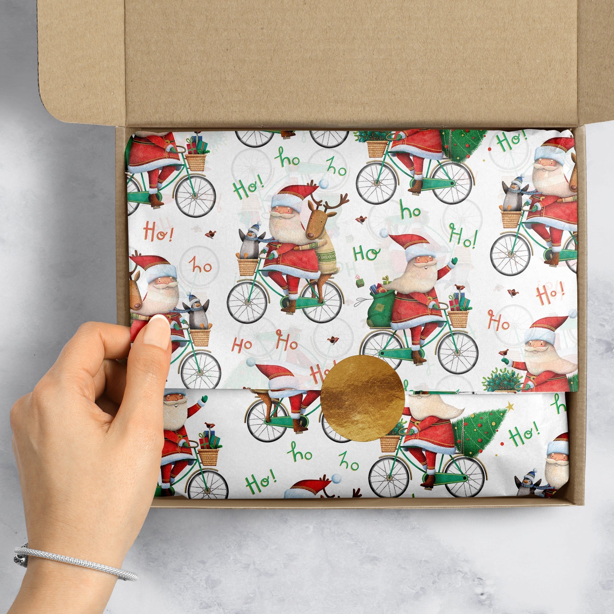 Santa Bicycle Christmas Gift Tissue Paper