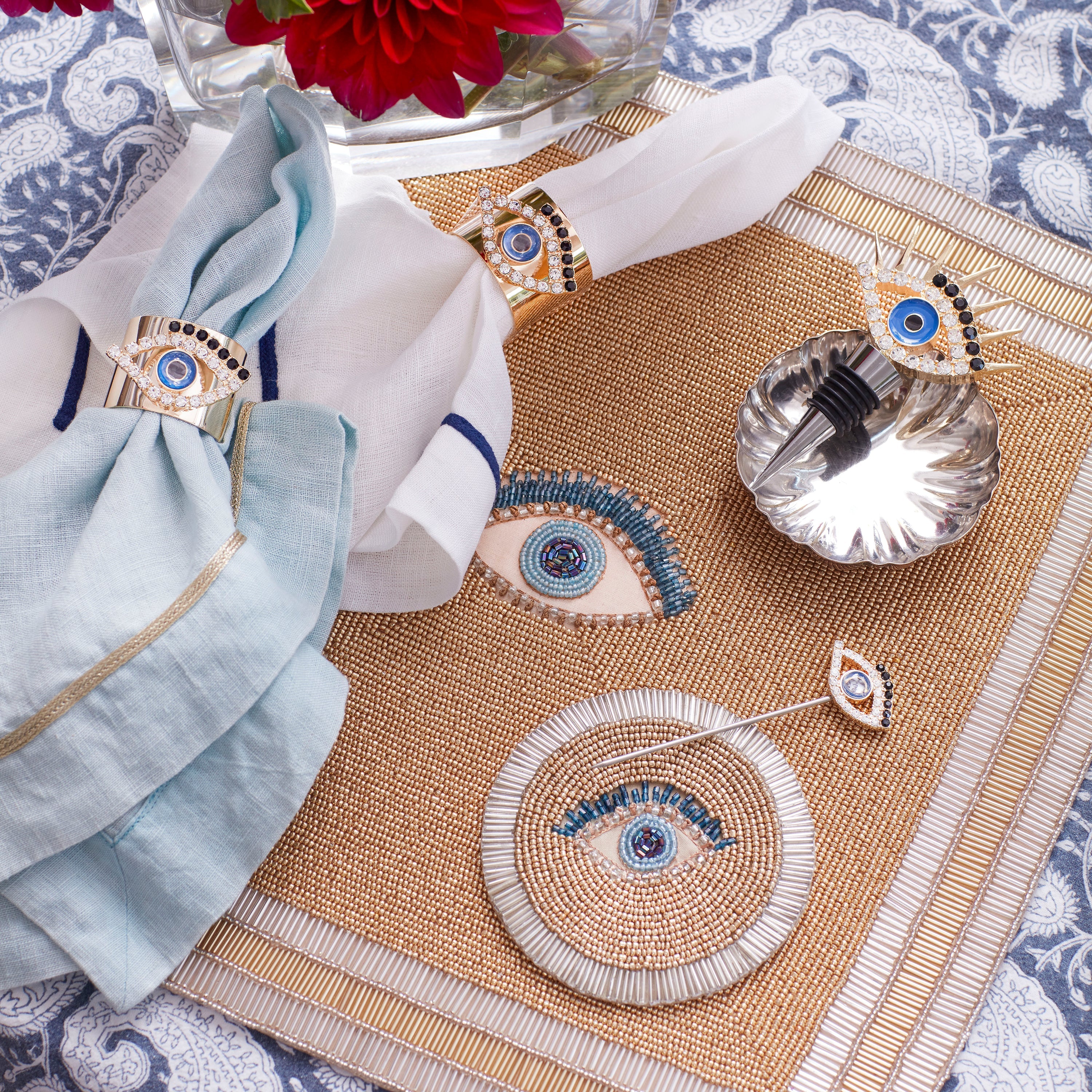 Skinny Evil Eye Napkin Rings, Set Of Four