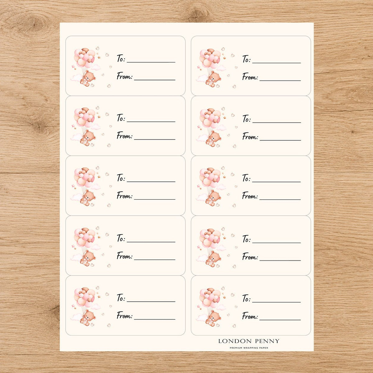 Baby Bear Balloon Wishes Gift Tag Sticker Sheet