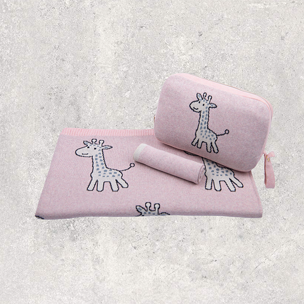 Petite Giraffe Organic Cotton Baby Blanket And Burp Cloth Set