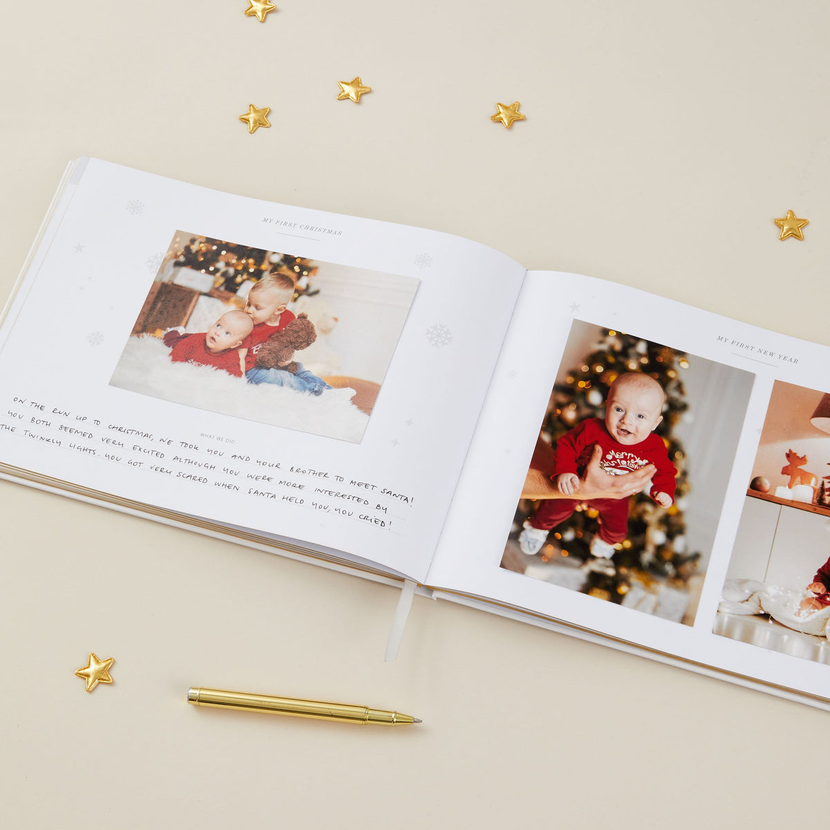 Baby Memory Book - Ivory *cotton Cloth And Gold Foil With Gilded Edges