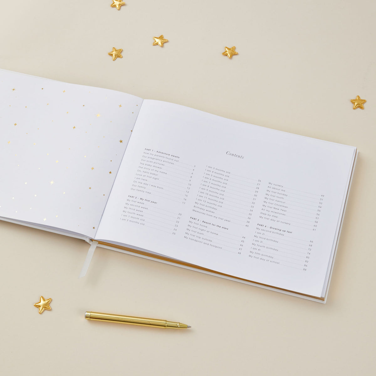 Baby Memory Book - Ivory *cotton Cloth And Gold Foil With Gilded Edges