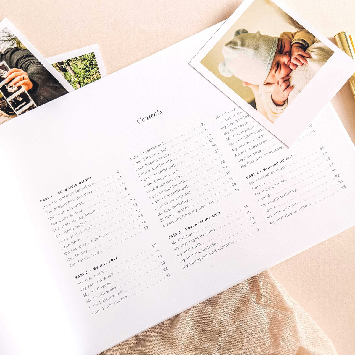 Baby Memory Book - Olive And Gold Foil With Gilded Edges