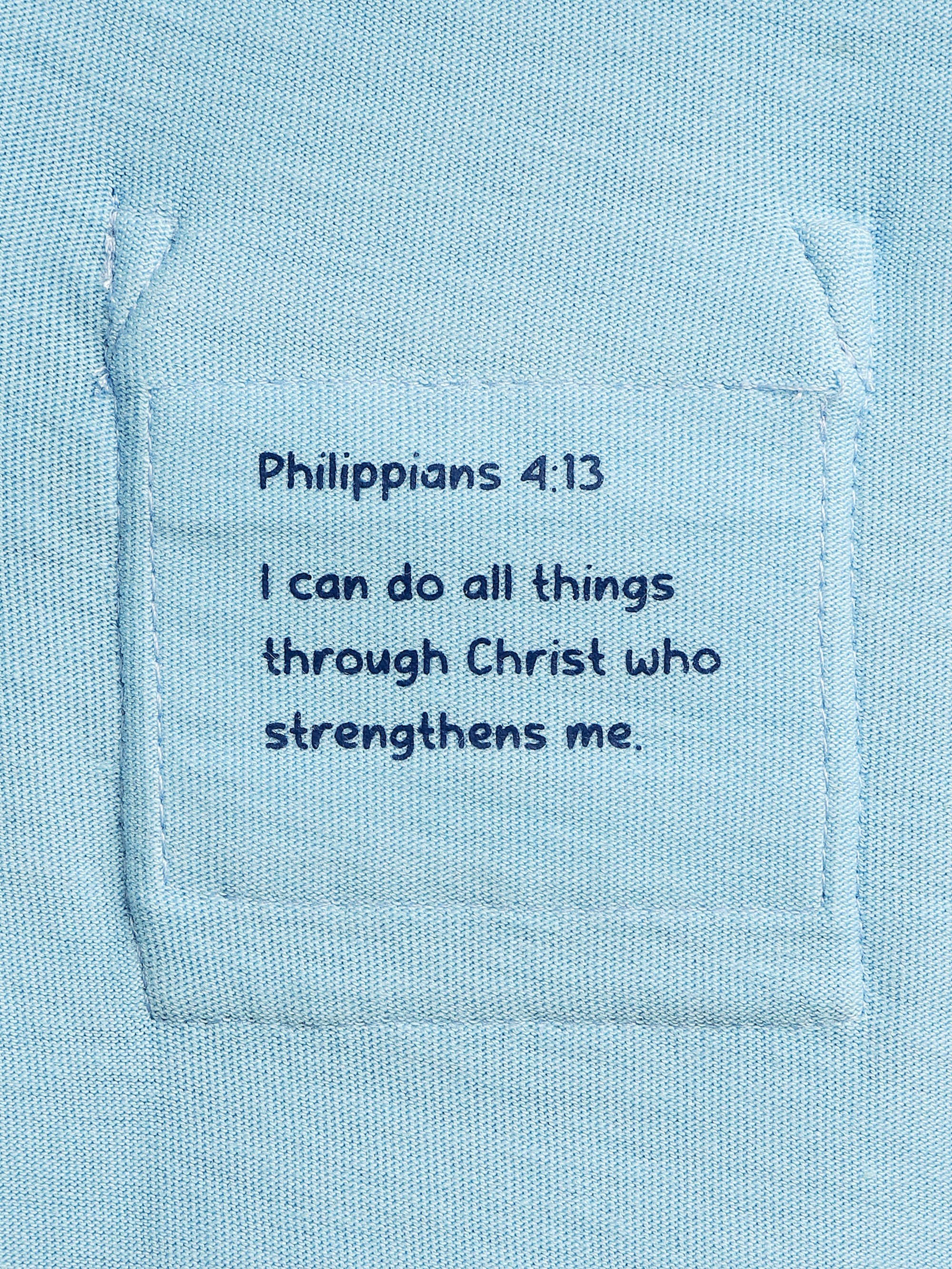 Blue Prayer Pocket Short Sleeve T-shirt Cotton