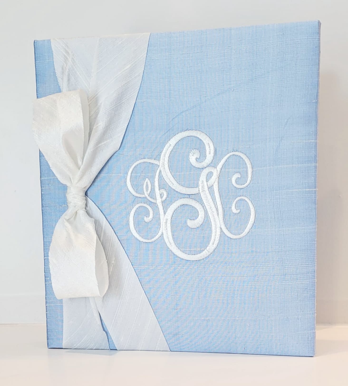 Baby Memory Book - Blue Silk (w/ Silk Bow)