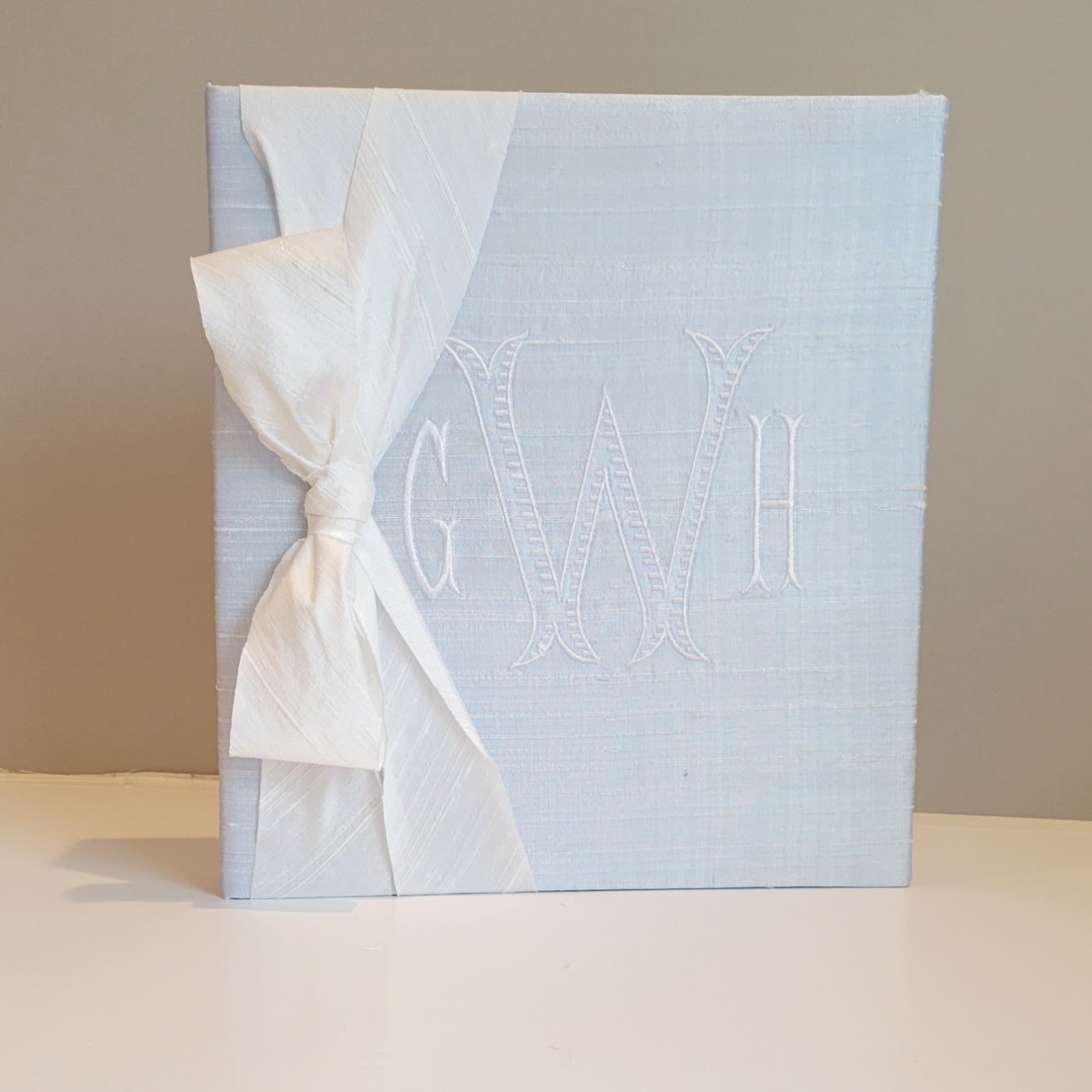 Baby Memory Book - Blue Silk (w/ Silk Bow)