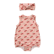 Baby Girl Bubble Bodysuit Set In Cherries
