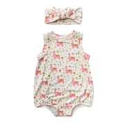 Baby Girl Bubble Bodysuit Set In Llamas