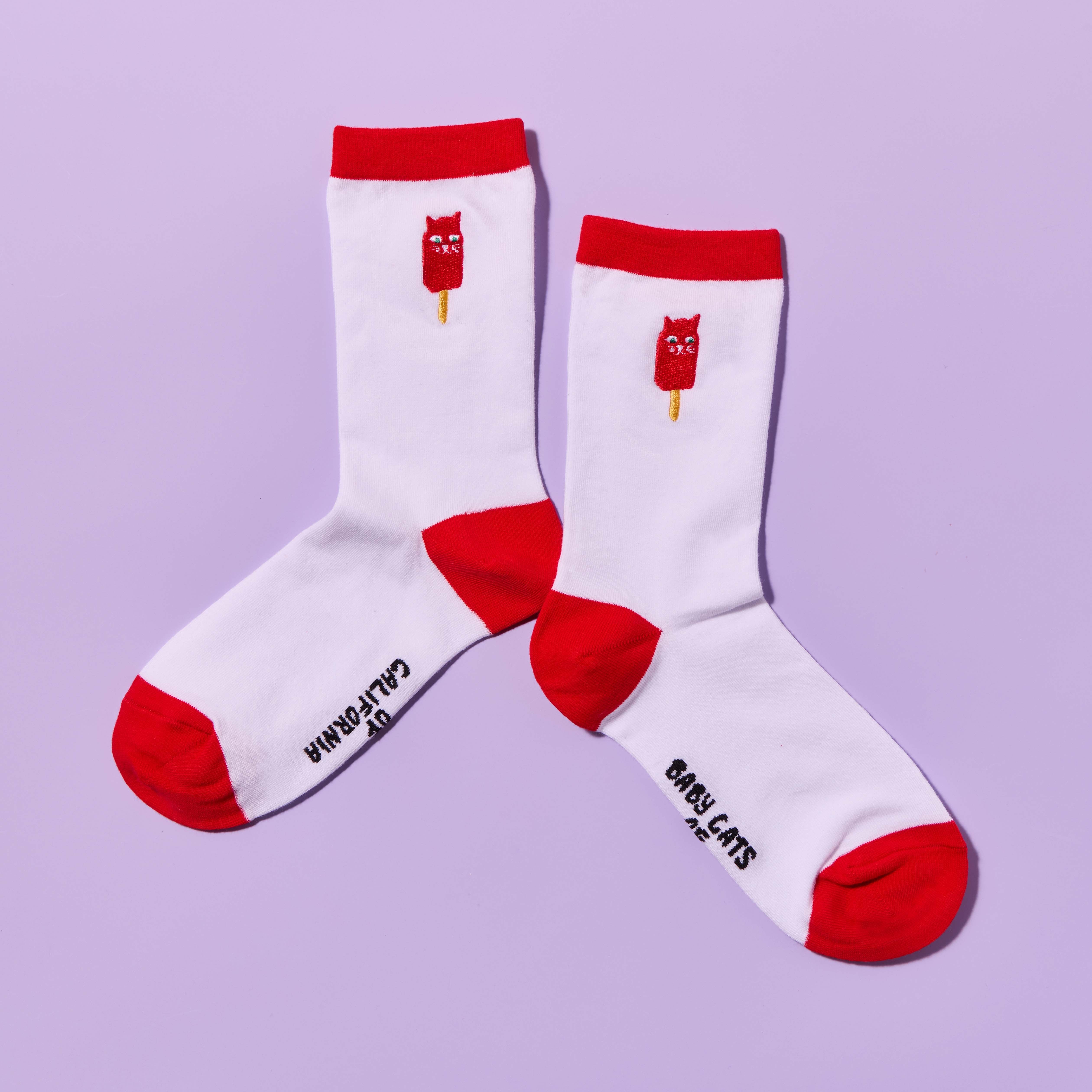 Adult Embroidered Catsicle Socks
