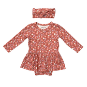 Baby Girl Long Sleeve Bodysuit Dress Set In Tiny Petals
