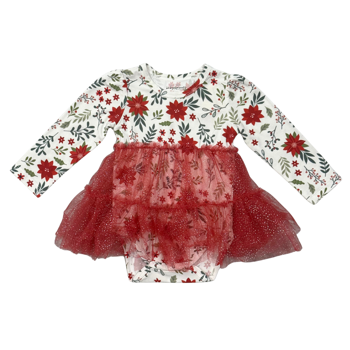 Baby Girl Tulle Bodysuit Dress In Poinsettia