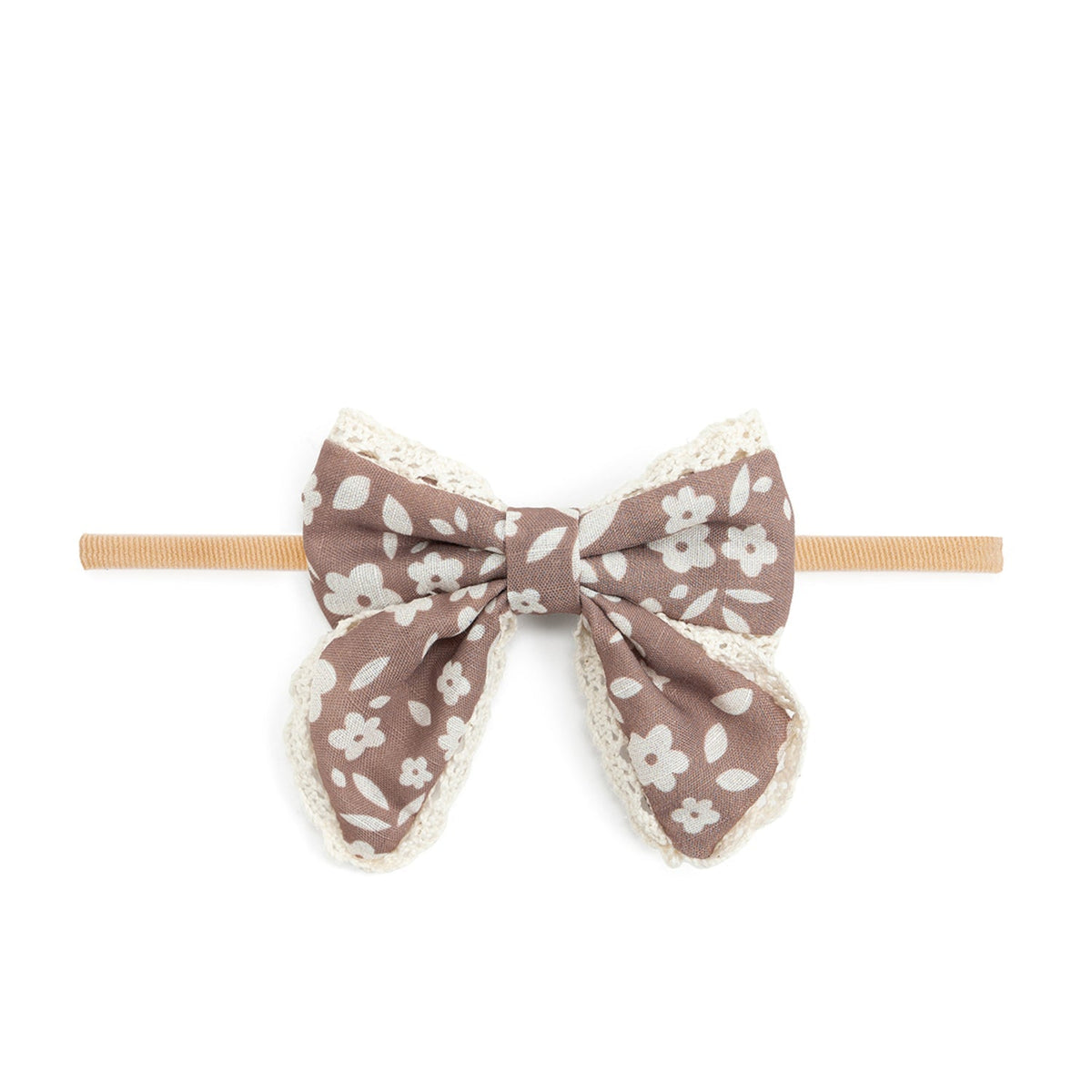 Mocha Floral Lace Bow Baby Headband