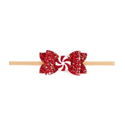 Peppermint Glitter Christmas Bow Baby Headband