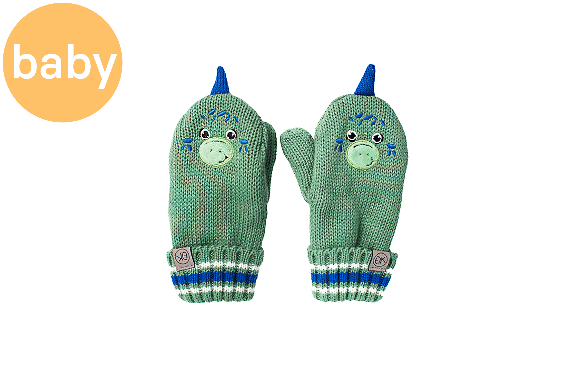 Baby Knitted Mittens - Dino Green