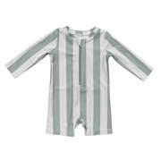 Baby Boy One-piece Rash Guard Swimsuit In Aqua Grey Stripe