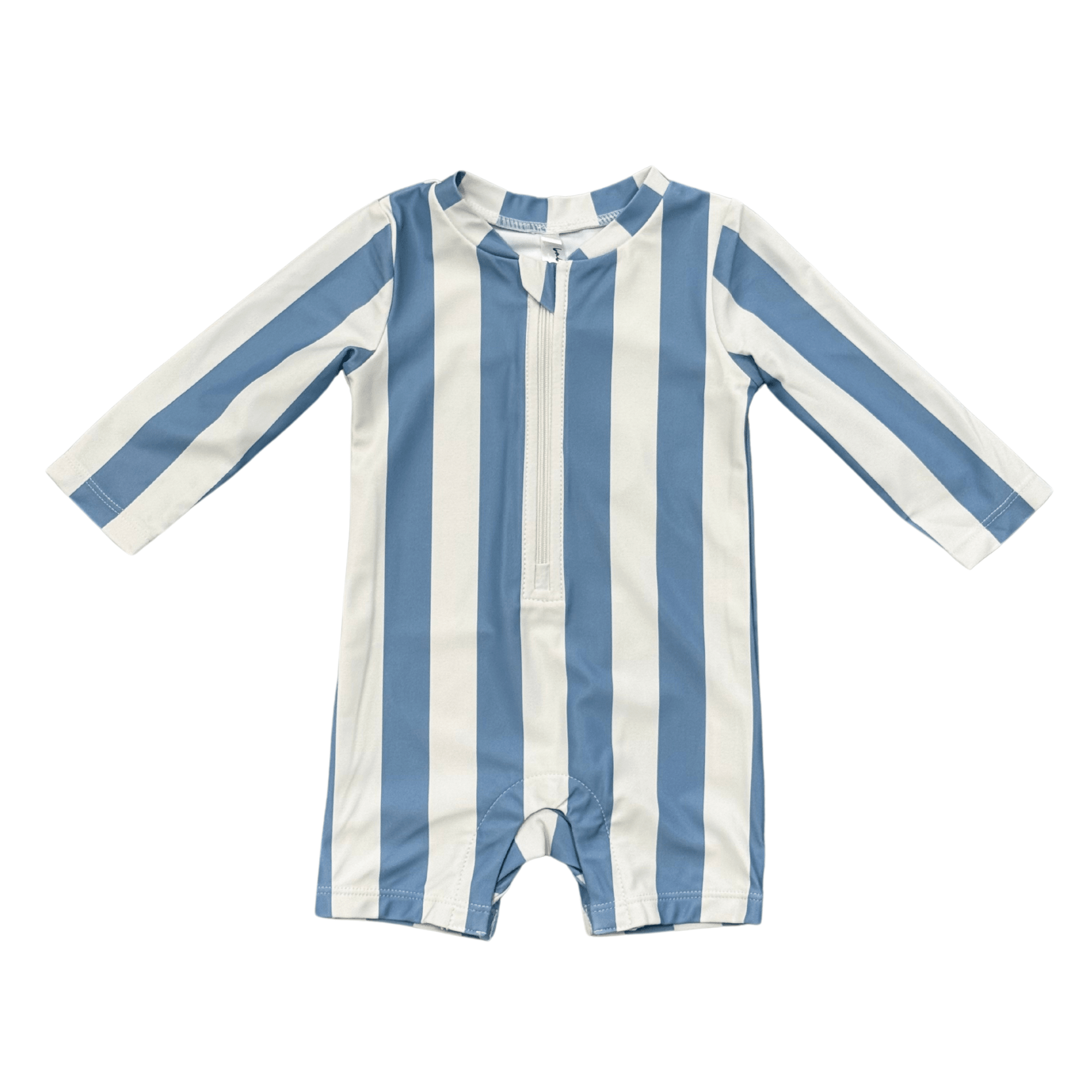 Baby Boy One-piece Rash Guard Swimsuit In Spring Blue Stripe