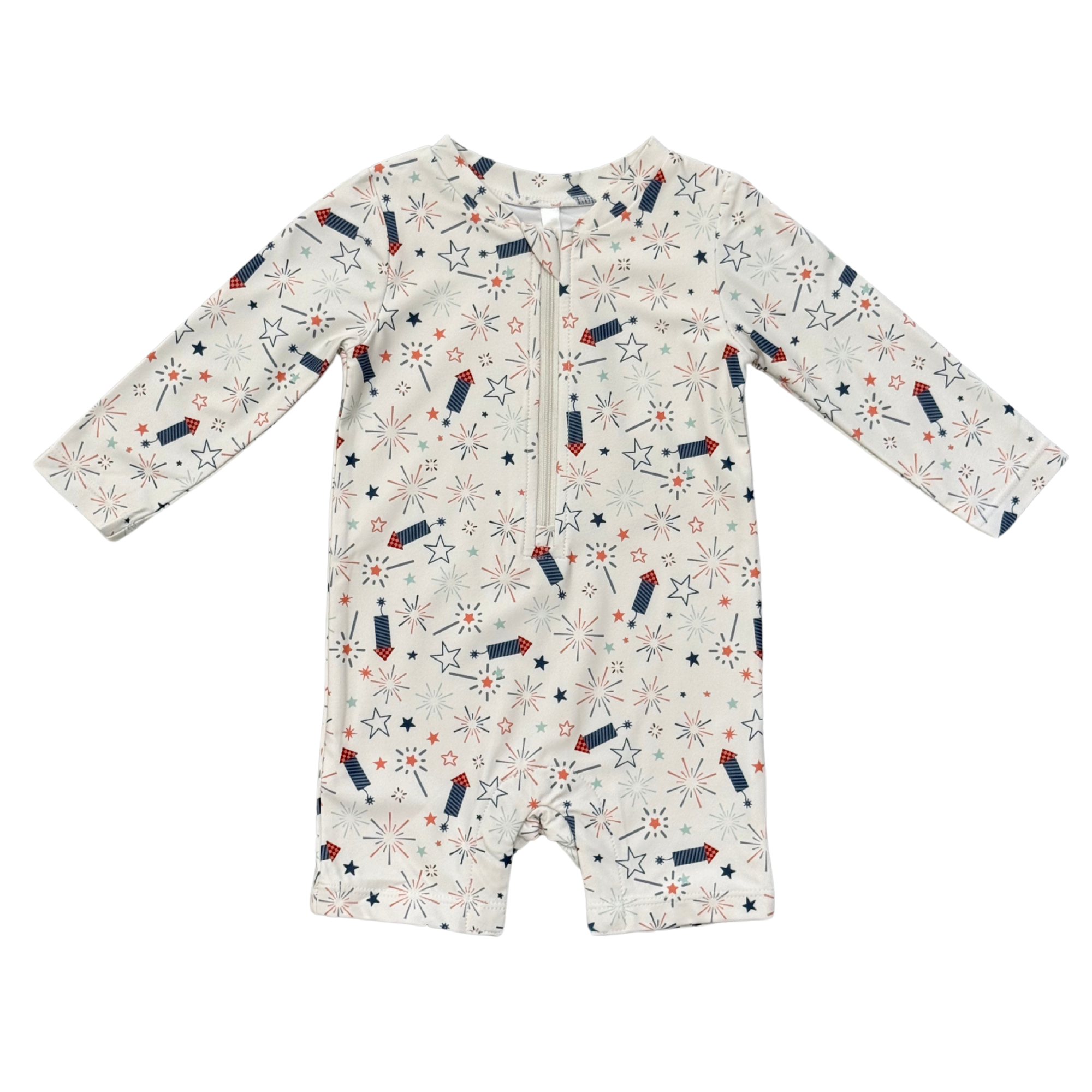 Baby Boy One-piece Rash Guard Swimsuit In Fireworks