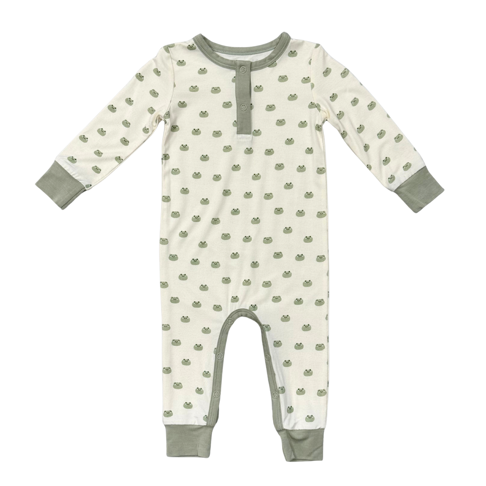 Baby Boy Snap Romper In Miniature Frogs