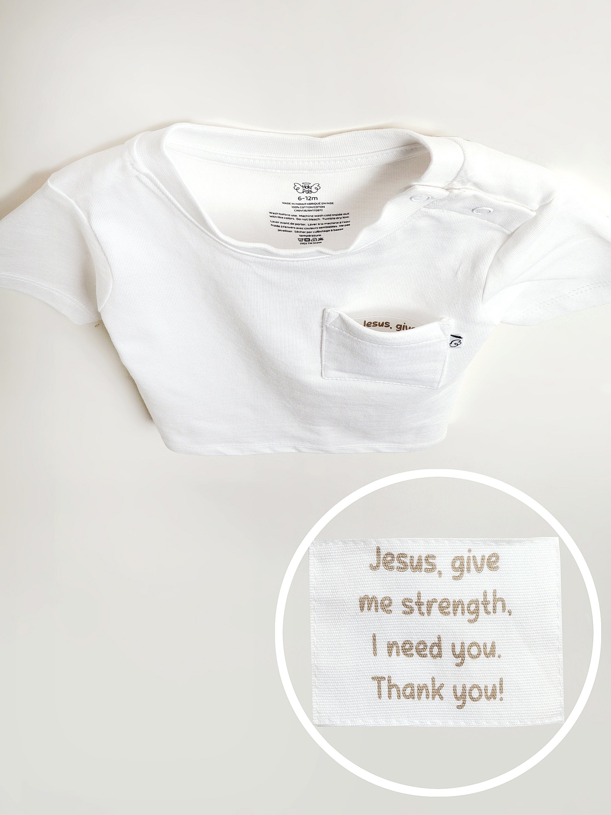 White Prayer Pocket Short Sleeve T-shirt Cotton