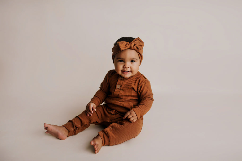 Clay Baby Ribbed Playsuit With Pockets