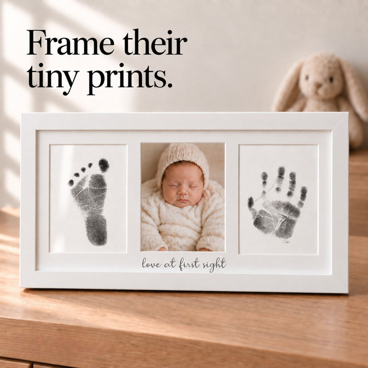 Baby Handprint And Footprint Keepsake Frame - 3-panel "love At First Sight" Design