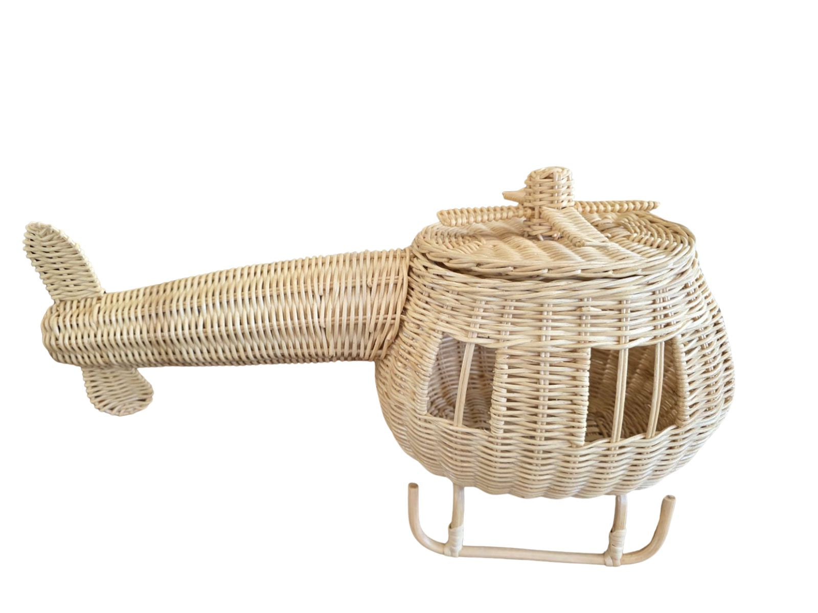 Rattan Toy Helicopter – Handcrafted Boho Pretend Play Toy For Kids | Montessori Airplane Nursery Decor