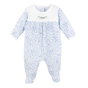 Blue Roses Embroidery And Printed Footie | Baby Girl