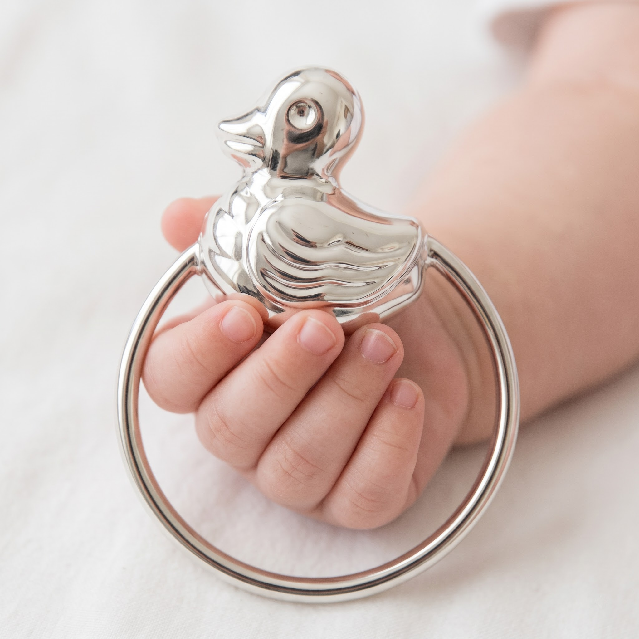 Krysaliis Sterling Silver Baby Rattle - Duck Ring