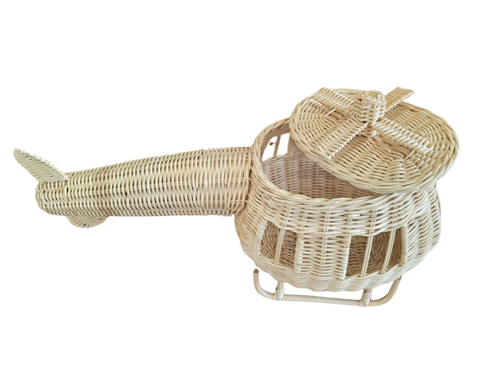 Rattan Toy Helicopter – Handcrafted Boho Pretend Play Toy For Kids | Montessori Airplane Nursery Decor